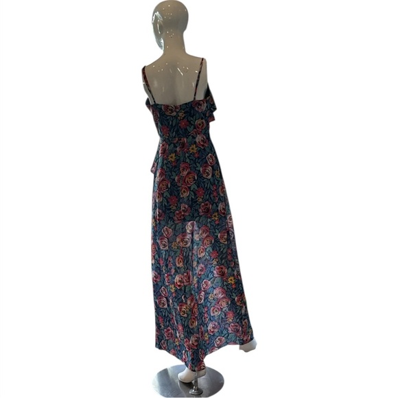 Lovers + Friends Darcy Rose Garden Blue Multi Floral Maxi Dress with Slit Size S - Picture 6 of 13